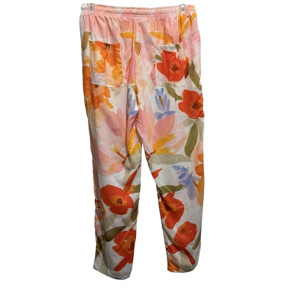 Womens Casual Loose Fitting Floral Pull-On Pants XL Tapered Leg Drawstring Waist - Picture 4 of 6